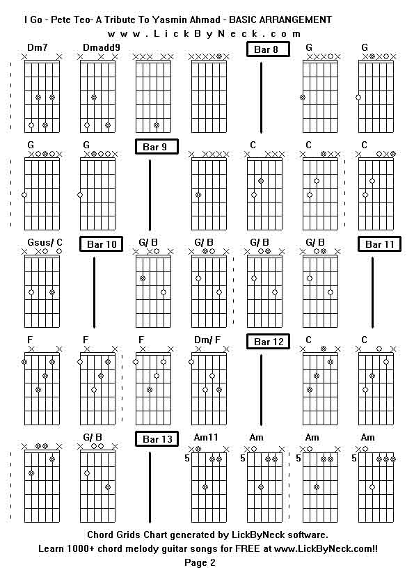 Chord Grids Chart of chord melody fingerstyle guitar song-I Go - Pete Teo- A Tribute To Yasmin Ahmad - BASIC ARRANGEMENT,generated by LickByNeck software.